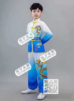 蓝白渐变飞龙儿童武术太极服
