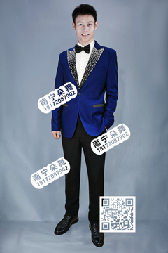 宝蓝满钻黑领男西服