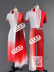 大红半身白红渐变红领花如虹当代