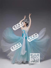 湖蓝白色渐变银花纱裙当代