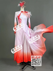 粉红渐变条须飘逸大摆裙喜上眉梢古典