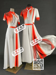 红白相间领巾连衣裙男女当代