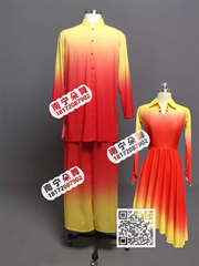 红黄渐变斜裙男女当代