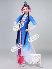 蓝白渐变玫红花旦飘逸戏曲古典