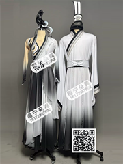 黑白渐变国风水墨画卷男女古典