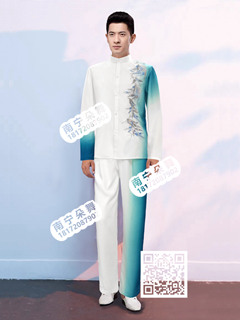 白蓝渐变立领竹叶中山装