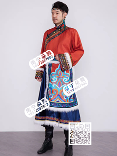 红衣蓝裙毛边藏族男装
