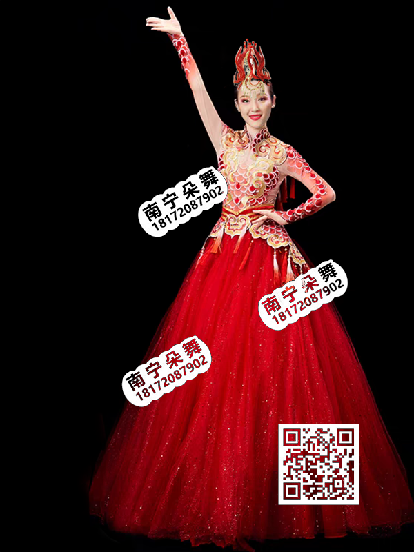 金红龙鳞衣大红纱裙女装1