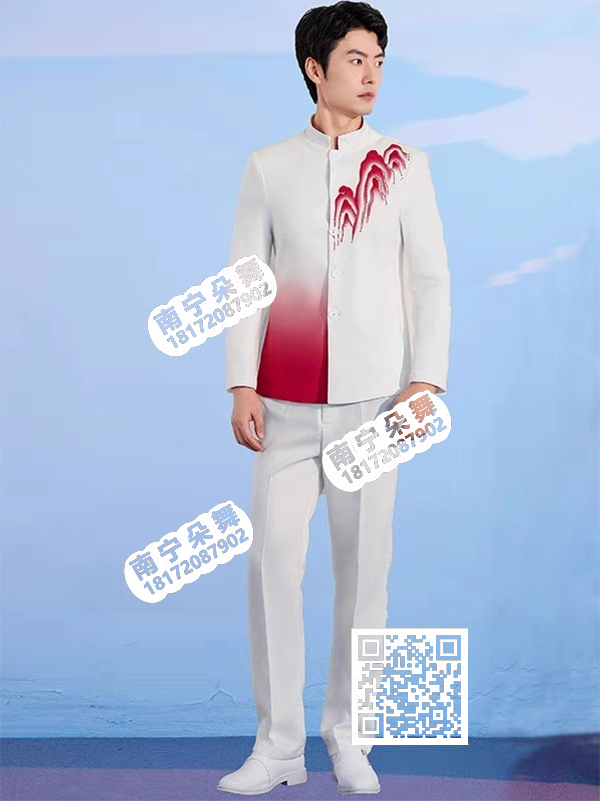白红渐变山峰男中山装