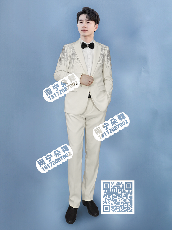 米白银花肩男士西装