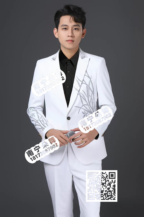 白色灰钻兰花男西装