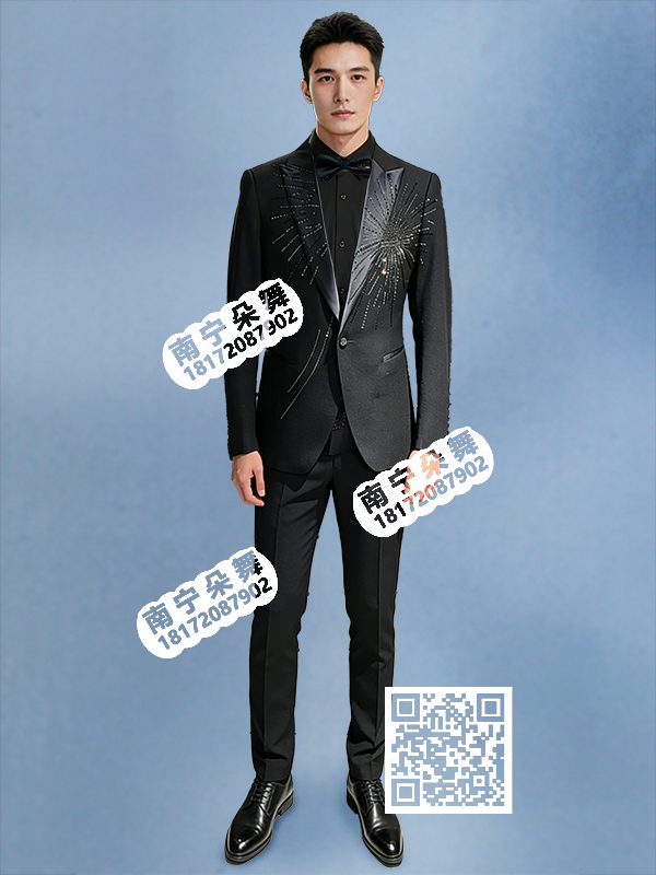 黑色亮钻礼花男西装