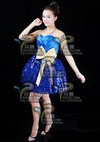 宝蓝蝴蝶结亮片裙