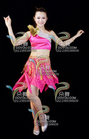 玫红金花拉丁分身短裙_拉丁舞