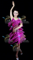 紫玫飞扬流苏拉丁舞表演比赛服