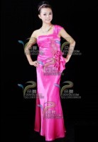 玫红修身晚礼主持演唱服