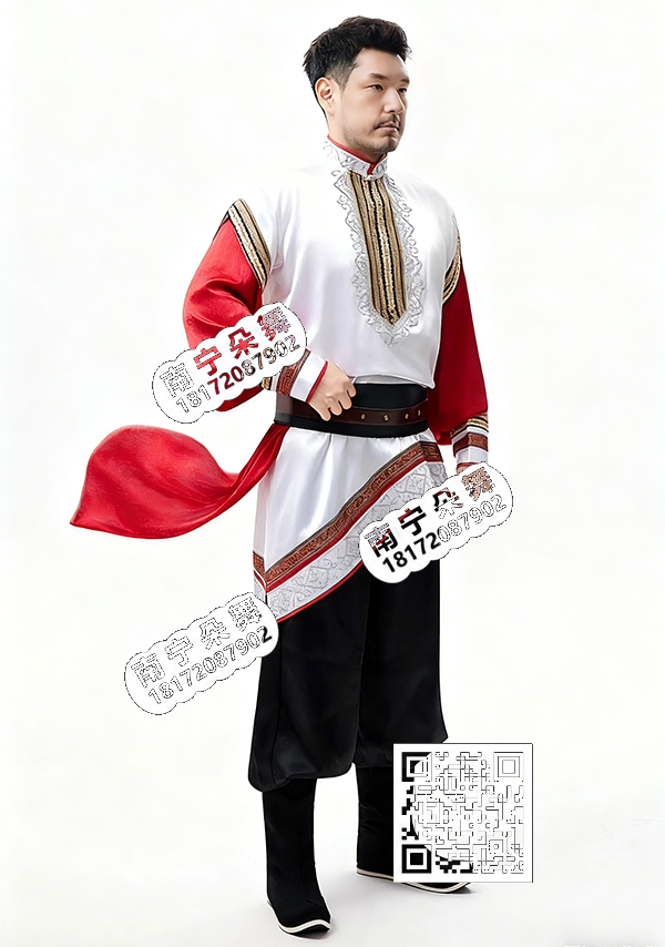 白衣红袖黑裤斜裙蒙古男